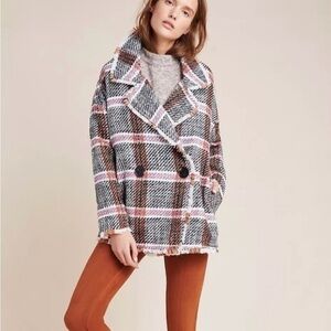 Anthropologie Women's Checkered Pea Coat